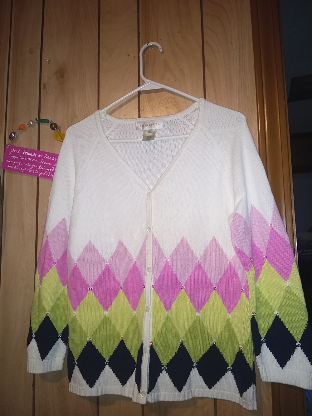 Susan Bristol White Multicolor Argyle Button-Front Cardigan
